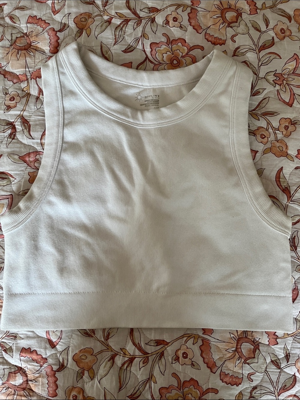 Offline aerie women’s White Sleeveless Ribbed Crop Workout Top